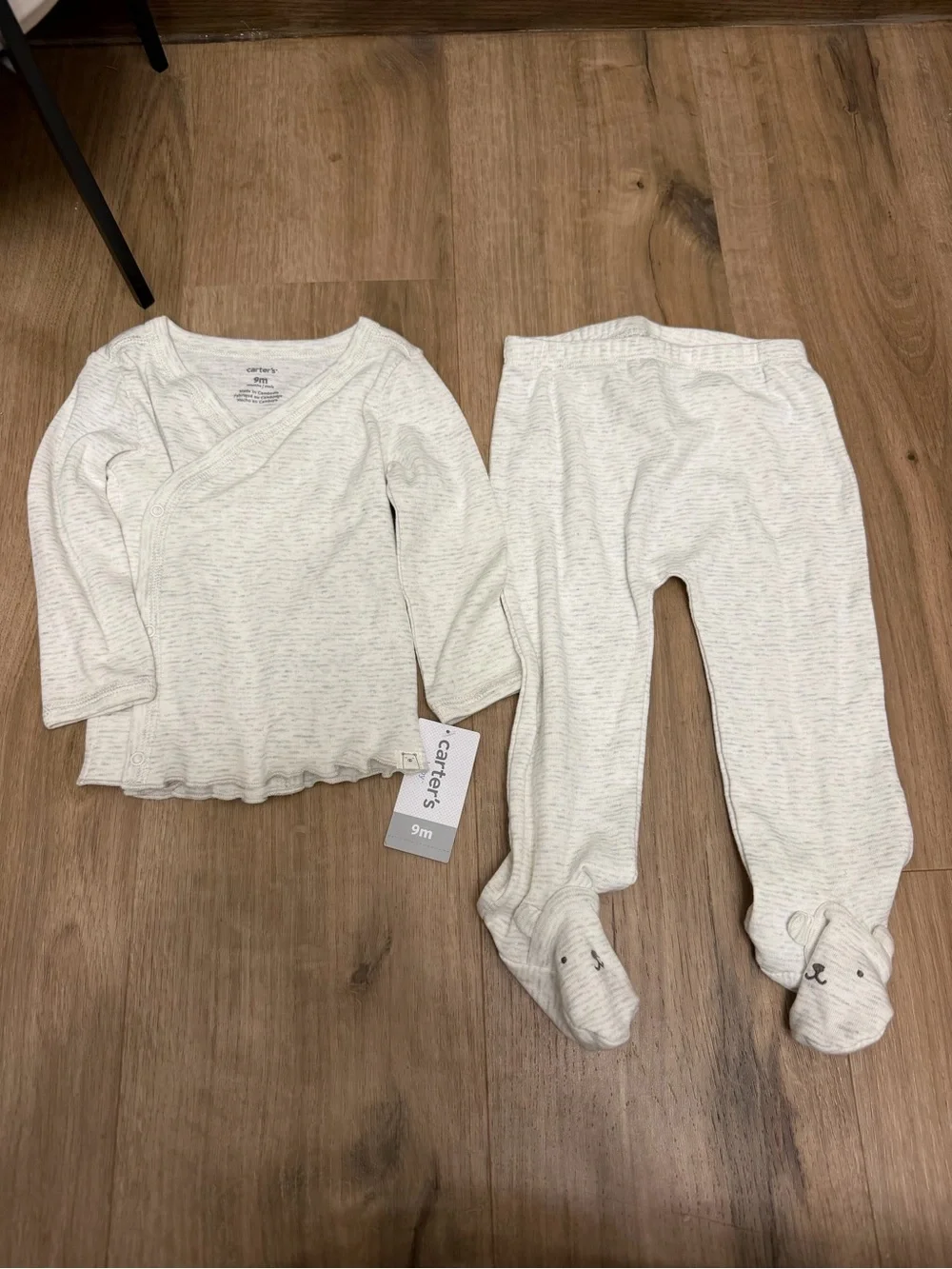 NWT Carter's Cream Heathered Two-Piece Footed Pajama Set Sz 9m
